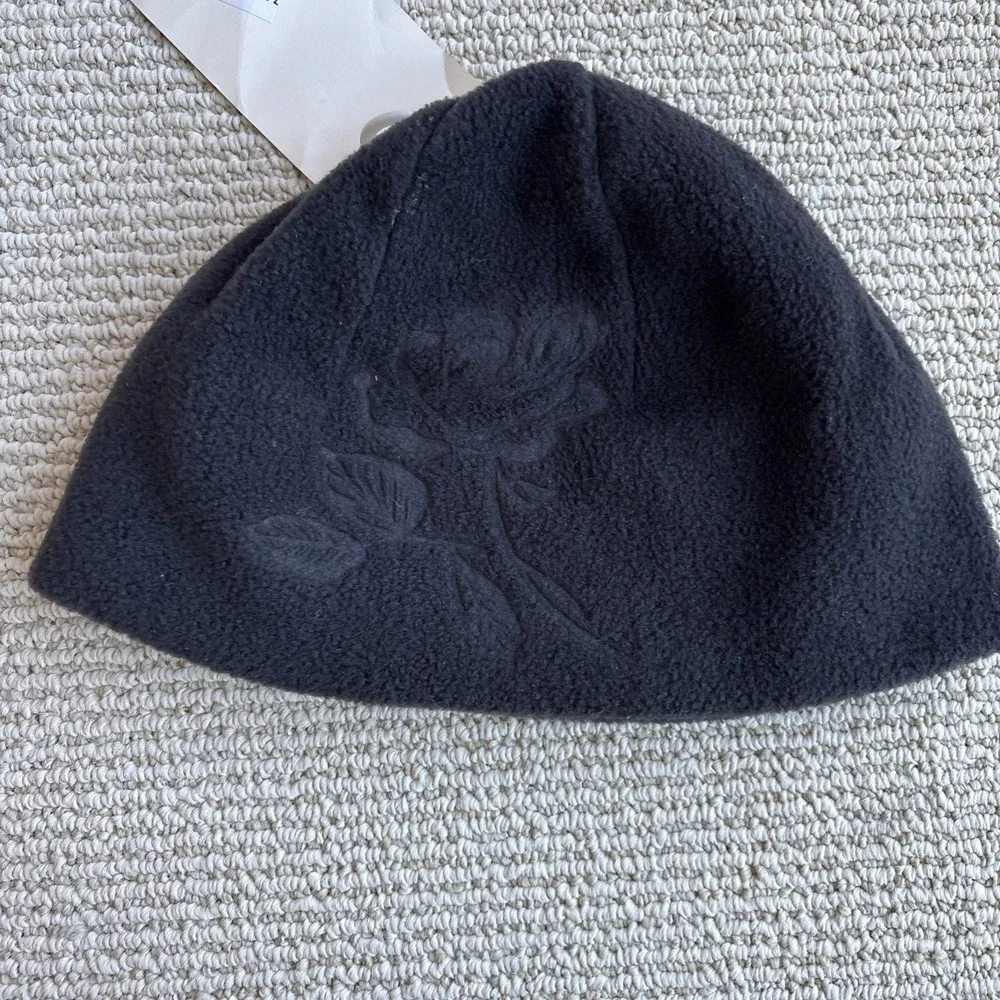 Vtg New Columbia Winter Mt. Rosa fleece hat beanie black Women's Size S/M